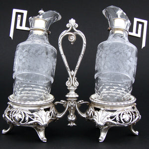 Antique French Sterling Silver & Cut Glass Solitaire Oil & Vinegar Cruet Stand