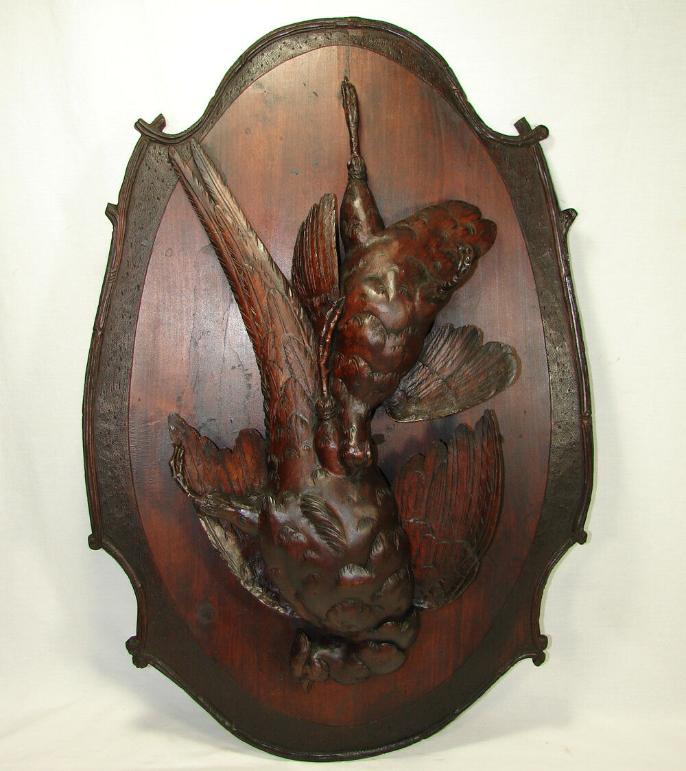 Huge Antique 29.5" Tall Hand Carved Black Forest Plaque Fruits of the Hunt Theme