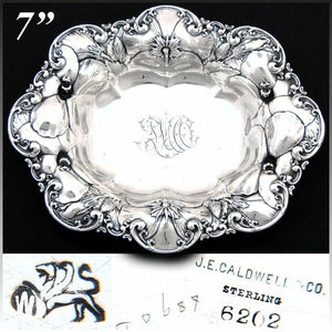 Antique Whiting Gorham Sterling Silver7" Bowl, Floral Bas Relief, J.E. Caldwell