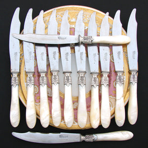 Antique French .800 (nearly sterling) Silver & Mother of Pearl Dinner Knife Set