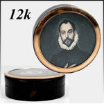 Antique French Snuff Box or Bonboniere with Portrait Miniature, 12K Gold Mount