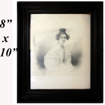 Antique c.1835s French Portrait Drawing, Sketch of Young Woman, Ingres?, Frame