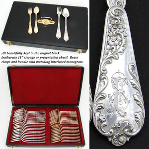 Exquisite Antique French PUIFORCAT Sterling Silver & Vermeil 48pc Flatware Set