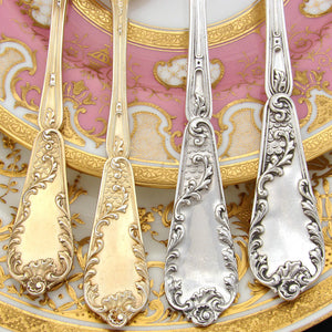 Exquisite Antique French PUIFORCAT Sterling Silver & Vermeil 48pc Flatware Set