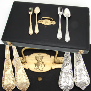 Exquisite Antique French PUIFORCAT Sterling Silver & Vermeil 48pc Flatware Set