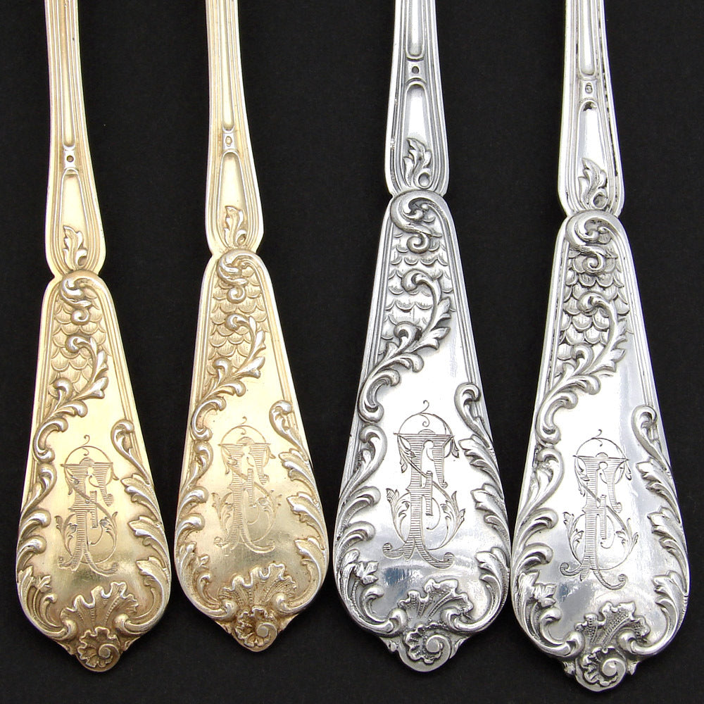 Exquisite Antique French PUIFORCAT Sterling Silver & Vermeil 48pc Flatware Set