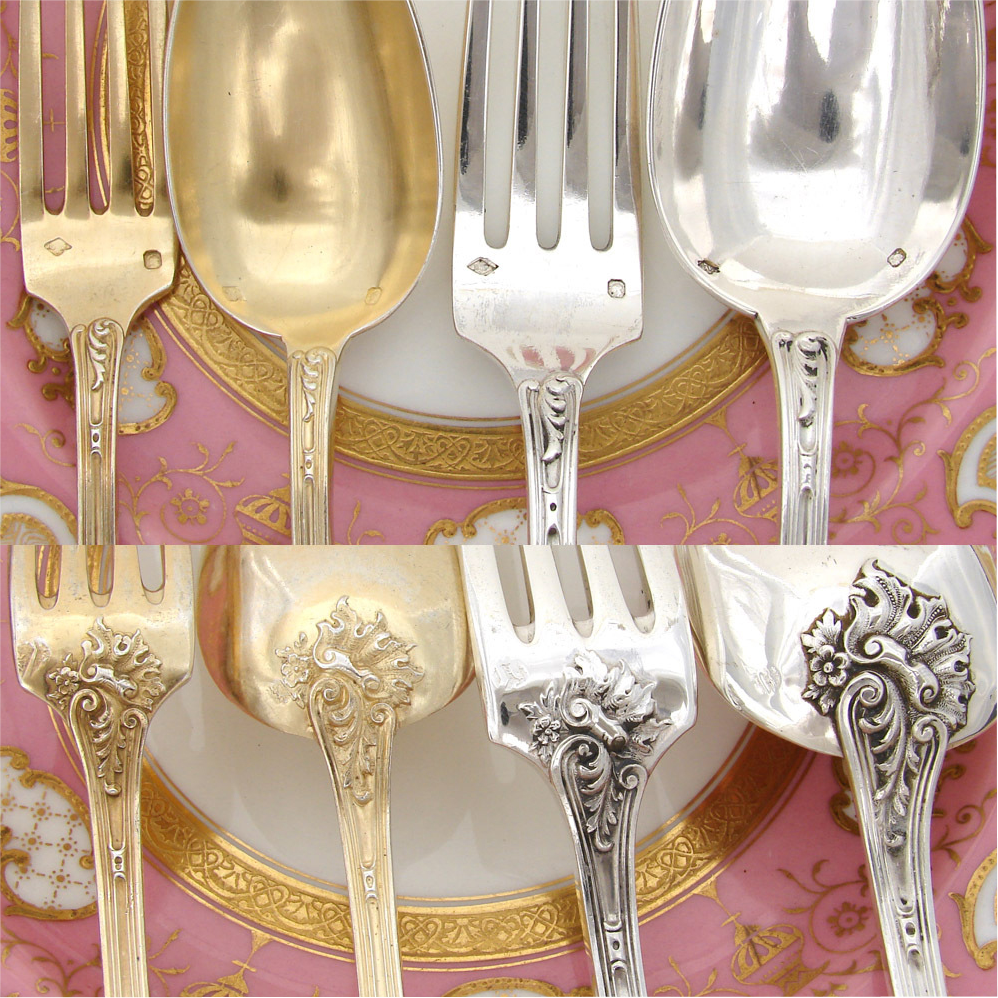 Exquisite Antique French PUIFORCAT Sterling Silver & Vermeil 48pc Flatware Set