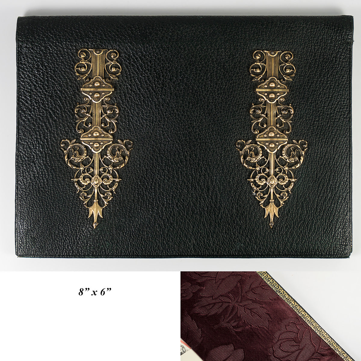 Antique French Stationery Folio, Writer's Leather Card, Note, Envelope Case, c.1880