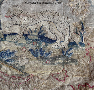 RARE Louis XIV C.1680-1730s Point de Saint-Cyr French Wool and Silk Tapestry, Leopard, Rabbit