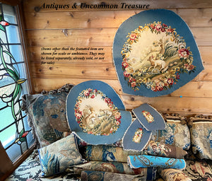 Antique French 19th c. Beauvais or Aubusson Tapestry Panels, Chair Cushions, Pillows - Hunt Theme