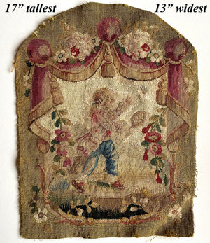 PAIR: Antique Aubusson or Gobelin Wool and Silk Woven Chair Back Panels for Pillow Tops, 1700s.