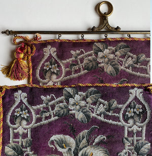 Antique mid-1800s Victorian Beadwork Needlepoint Fire Screen, Bracket and French Fringe, For Pillow Top