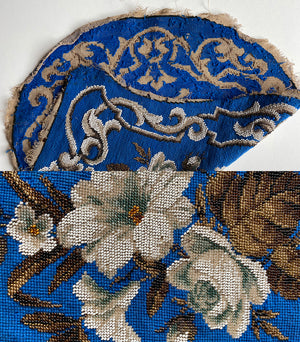 Antique Victorian Era Beadwork Needlepoint Slipper Chair Back Panel, for Pillow Top