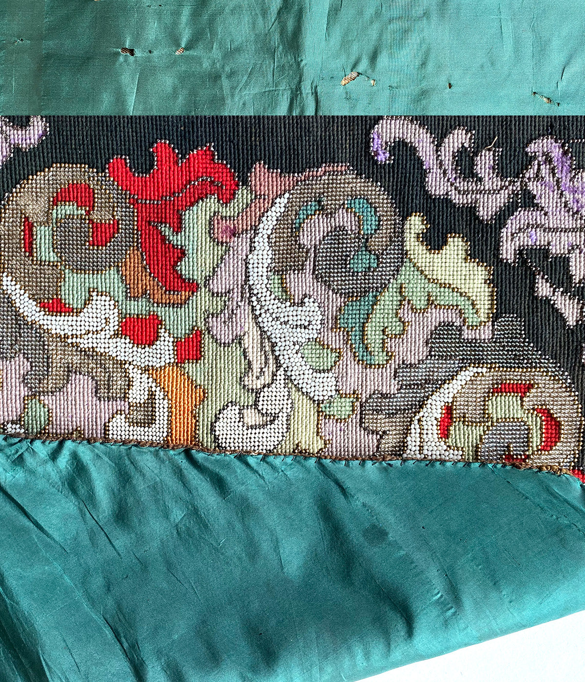Superb Antique French Beadwork Screen, 18" x 16" in Silk Needlepoint, For Pillow Top
