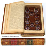 Antique French Leather Bound Books Mini Bar, Tantalus, 10 Shot Cup, Actual Text