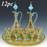 Antique French Liqueur Aperitif Decanter PAIR, Cordial Stems & Tray, Likely George Sand