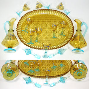 Antique French Liqueur Aperitif Decanter PAIR, Cordial Stems & Tray, Likely George Sand