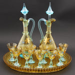 Antique French Liqueur Aperitif Decanter PAIR, Cordial Stems & Tray, Likely George Sand