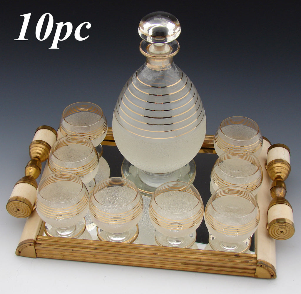 Vintage French Art Deco 10pc Liqueur Service Set, Decanter, Cordials & Tray