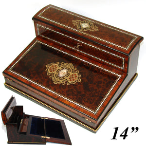 Exq! Antique French Napoleon III Era 12.5" Writer's Chest, Box, Lap Desk or Ecritoire, Boulle