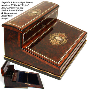 Exq! Antique French Napoleon III Era 12.5" Writer's Chest, Box, Lap Desk or Ecritoire, Boulle