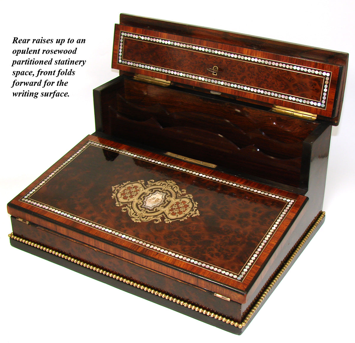 Exq! Antique French Napoleon III Era 12.5" Writer's Chest, Box, Lap Desk or Ecritoire, Boulle