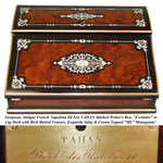 Magnificent Antique French TAHAN Marked Ecritoire, Lap Desk or Writer's Box, Crown Top Monogram, Boulle