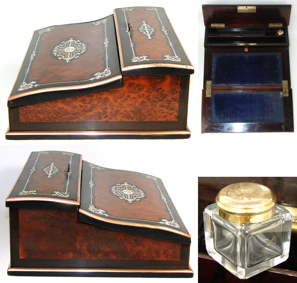 Magnificent Antique French TAHAN Marked Ecritoire, Lap Desk or Writer's Box, Crown Top Monogram, Boulle