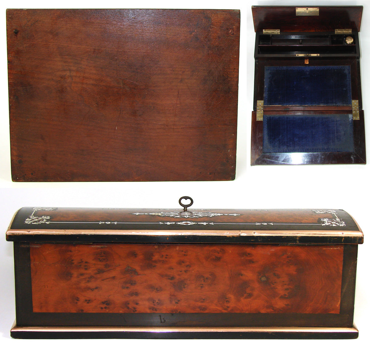 Magnificent Antique French TAHAN Marked Ecritoire, Lap Desk or Writer's Box, Crown Top Monogram, Boulle