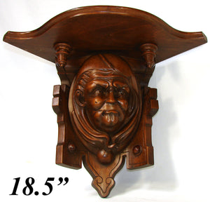 Fab Antique French Victorian Carved 18.5" Wall or Bracket Shelf, Hooded Monk Figure