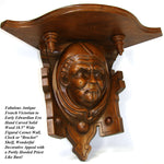 Fab Antique French Victorian Carved 18.5" Wall or Bracket Shelf, Hooded Monk Figure