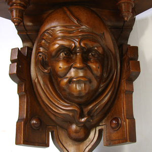 Fab Antique French Victorian Carved 18.5" Wall or Bracket Shelf, Hooded Monk Figure