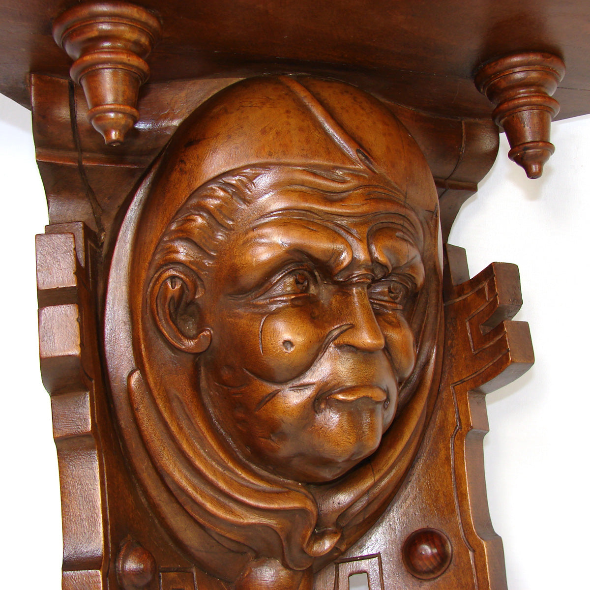 Fab Antique French Victorian Carved 18.5" Wall or Bracket Shelf, Hooded Monk Figure