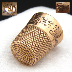 Lovely Antique Ketcham & McDougall 10k Gold Sewing Thimble, "L.C.L." Monogram