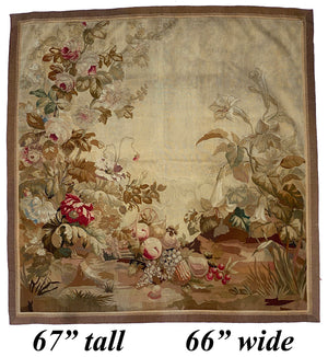 Antique 19th c. French Aubusson or Gobelin Wall Hanging 67" x 66" Tapestry, Floral, Fruit