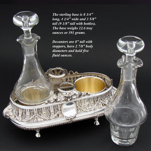 Antique French Napoleon III Era Sterling Silver Oil & Vinegar Cruet Stand, Empire Style