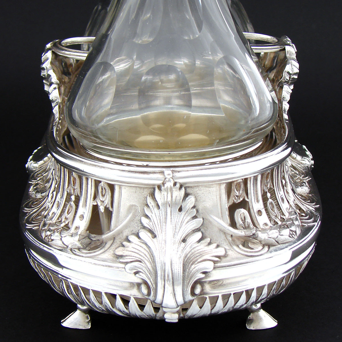 Antique French Napoleon III Era Sterling Silver Oil & Vinegar Cruet Stand, Empire Style