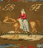 HUGE Antique 65" x 56" Victorian Needlepoint Wall Hanging, Florals and Horse, Lady on Side Saddle