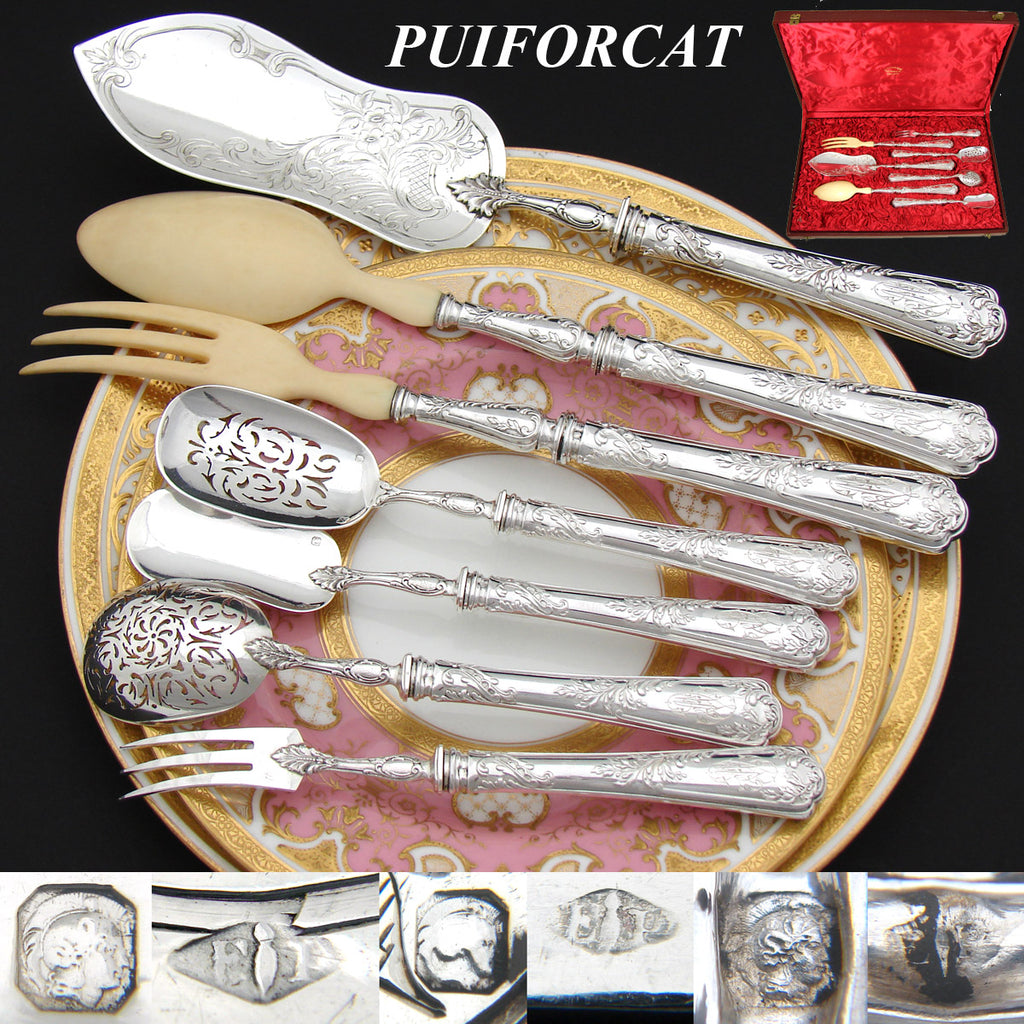 Antique PUIFORCAT French Sterling Silver 7pc Serving Set, Pele a Tarte, Salad + Hors d'Oeuvres