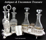 Gorgeous Antique French Sterling Silver Castor or Cruet Set, Oil & Vinegar Decanters, Mustard Pot & Stand