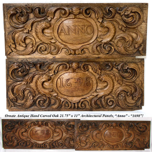 Fab Antique Italian Renaissance Style Carved Oak 28.75" Panels, Architectural Salvage c.1698