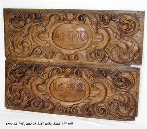 Fab Antique Italian Renaissance Style Carved Oak 28.75" Panels, Architectural Salvage c.1698