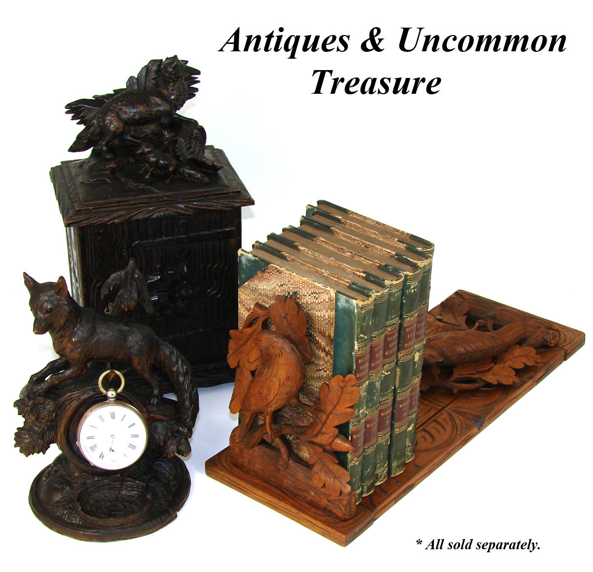 Antique Black Forest Carved Telescoping Book Rack, Birds, Acorns & Oak Leaves