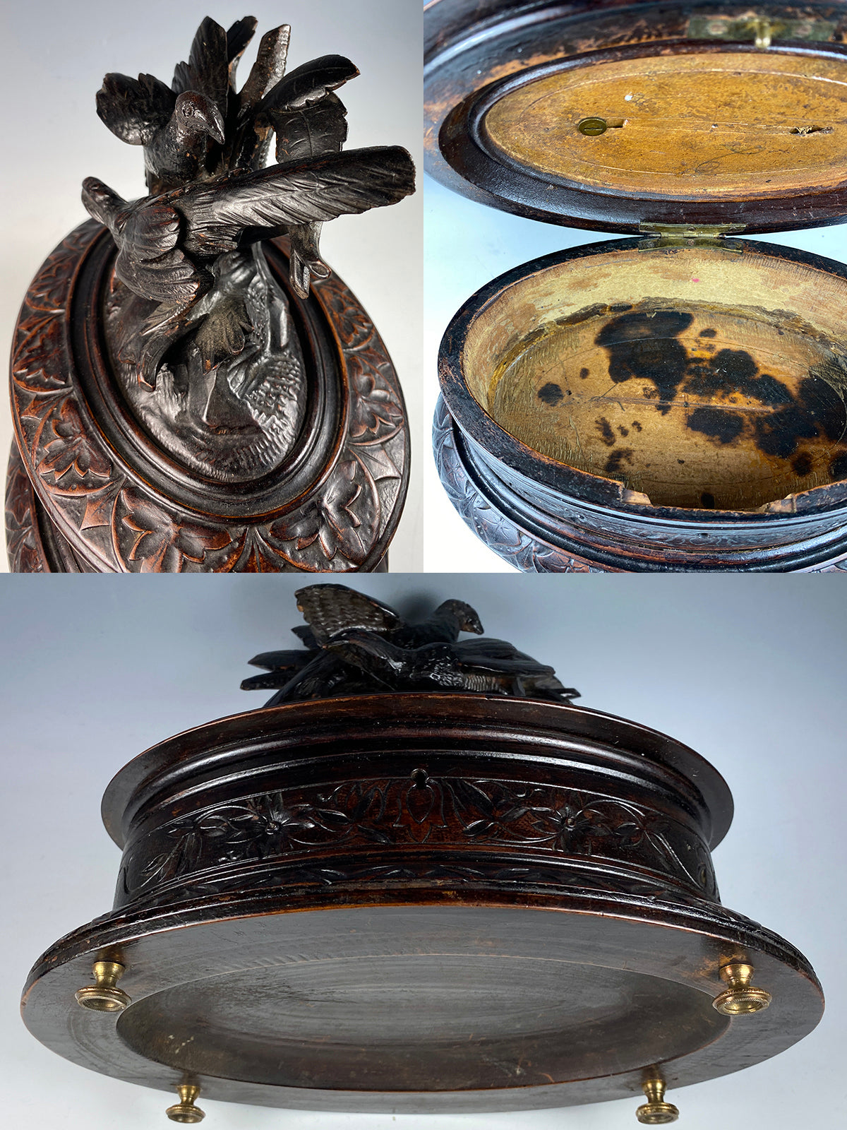 Antique Swiss HC Black Forest 10" Oval Jewelry Casket, Chest, Box, Pheasants