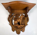 Antique HC Swiss Black Forest Carved Dog, Small Wall Shelf, Bracket Shelf