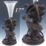 Antique Black Forest Carved 17" Tall Epergne or Candle Stand, Cut Glass Flute