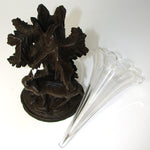 Antique Black Forest Carved 17" Tall Epergne or Candle Stand, Cut Glass Flute