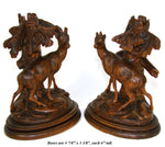 Antique Black Forest Carved Epergne Vase or Candle Stand Pair, Ibex or Chamois Figures