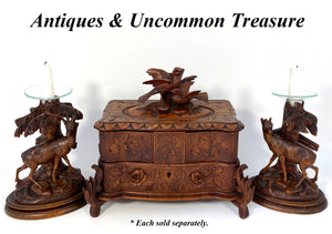 Antique Black Forest Carved Epergne Vase or Candle Stand Pair, Ibex or Chamois Figures
