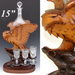 Rare Antique Black Forest Carved Eagle, Hawk, a Liqueur Stand or Tantalus with Decanter & Cordials